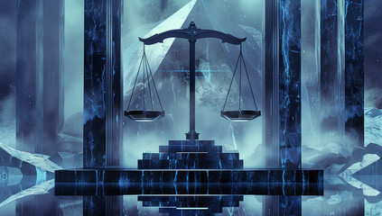 Justice balance concept. Blue tones.