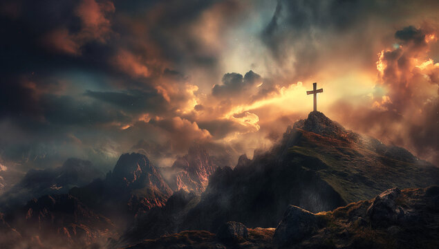 Cross top of the mountain. Christianity, Religion 