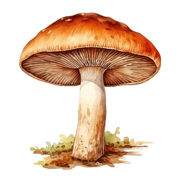 Watercolor Brown Mushroom, Aquarelle Fly Agaric, Creative Watercolor Amanita Regalis