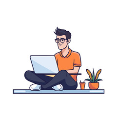 man with laptop software engineer vector illustration isolated transparent background logo, cut out or cutout t-shirt print design