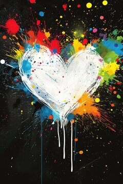 a heart painted with paint splatters