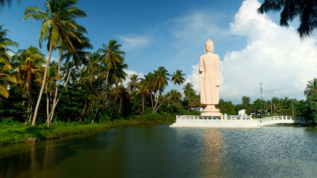 Peraliya Buddha Statue, the Tsunami Memorial in Hikkaduwa, Sri Lanka. Action. Touristic attraction, famous landmark.