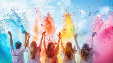 Business culture concept of Diversity, inclusion, equality, honesty, belonging, shown by different people group in various colors together, holi concept or holy event 