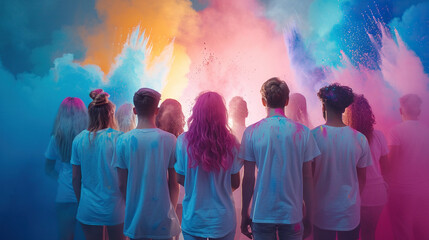 Business culture concept of Diversity, inclusion, equality, honesty, belonging, shown by different people group in various colors together, holi concept or holy event 