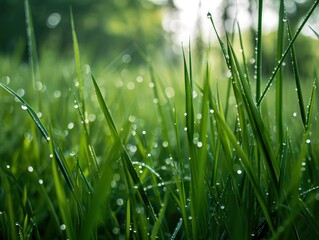 close up of grass with water droplets - Powered by Adobe