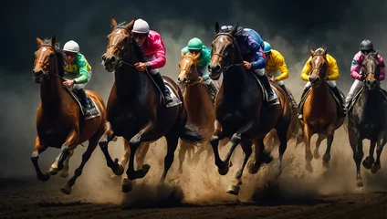 Fotobehang horses with riders at the races sport © tanya78