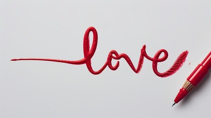 The word "Love" written on paper with a red pen in a vibrant and warm expression. The word love in a feeling of affection and affection, while red symbolizes passion and emotion.