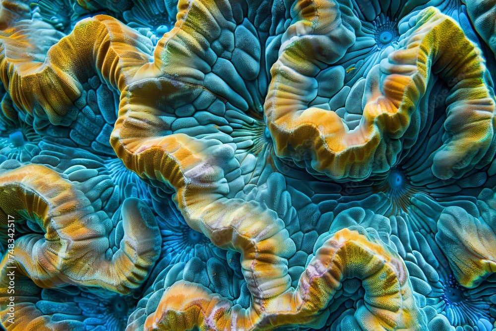 Poster this striking image showcases the intricate patterns and vibrant colors of a coral reef, highlightin