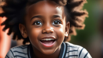 Cute child portrait. Little african american kid boy on rustic sunny ethnic background in Natural Sunlight	