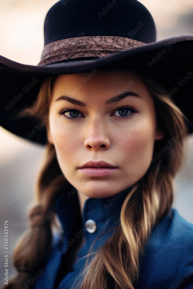 Wall mural a woman wearing a cowboy hat