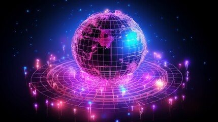 Futuristic telecom satellite orbiting earth with hologram information for online and gps services