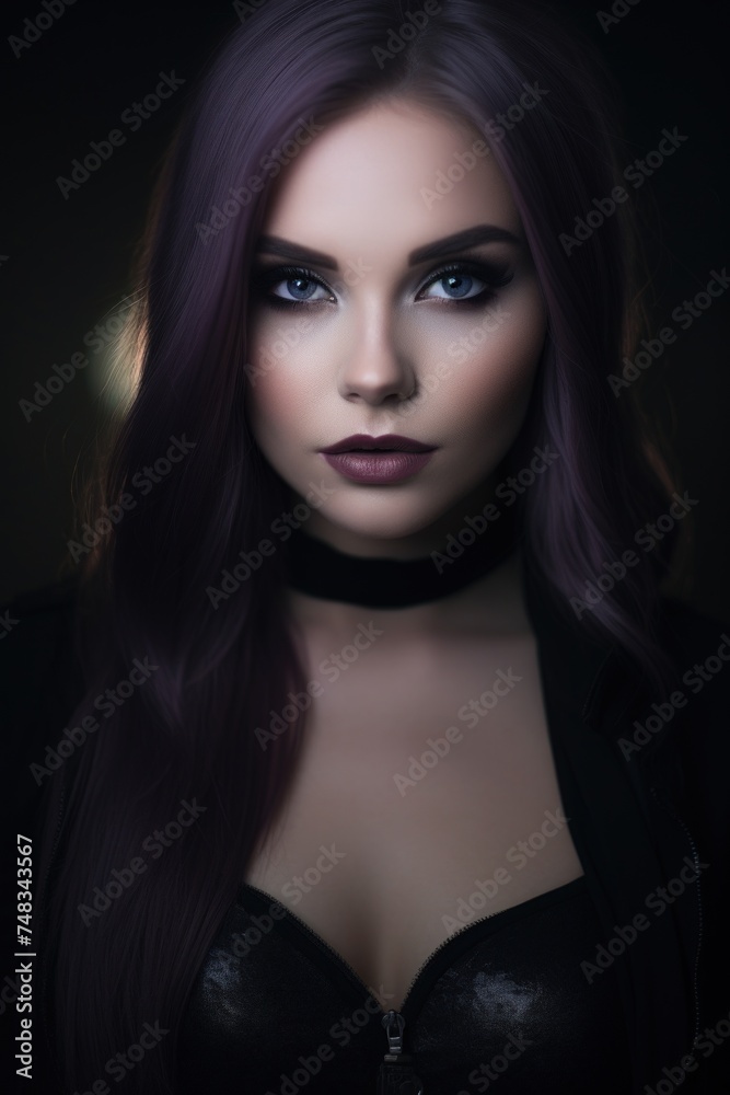 Canvas Prints a woman with purple hair and blue eyes