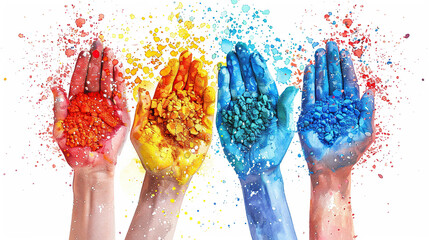 Business culture concept of Diversity, inclusion, equality, honesty, belonging, shown by different colors in hands together, holi concept or holy event 