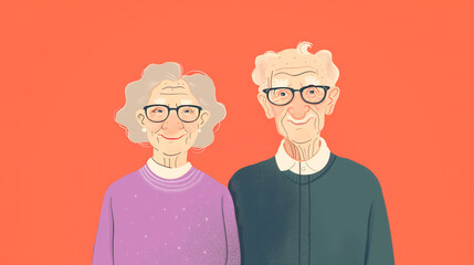 Drawing of elderly couple smiling at camera