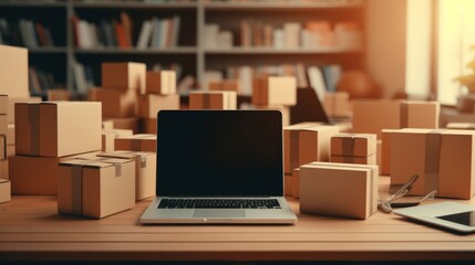 Small business owner working with laptop at home for e-commerce, start-up enterprise sme