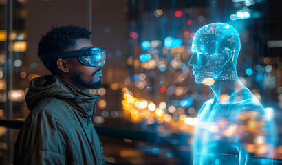 Man interacts with AI avatar in VR