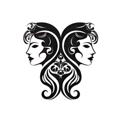 Gemini Icon, Woman Zodiac Symbol, Ornate Gemini Silhouette, Horoscope Pictogram