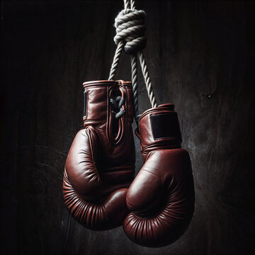 Guantes de boxeo colgados de una cuerda.