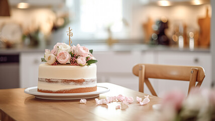 Homemade birthday cake in the English countryside house, cottage kitchen food and holiday baking recipe