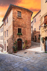 Fototapeta na wymiar Volterra, Tuscany. Medieval cobbled street, historical city in Italy