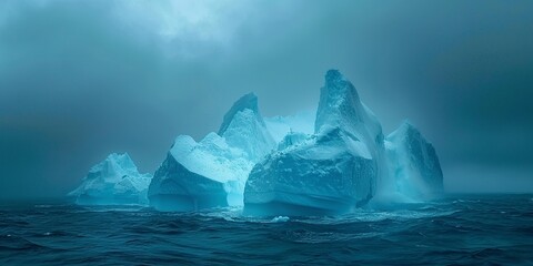 large bluish iceberg with beautiful shapes - obrazy, fototapety, plakaty
