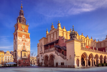 Fototapeta na wymiar Krakow, Poland. Historical Ryenek Square with the Town Hall Tower