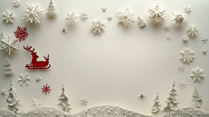 Bright Christmas greeting card, red & white christmas decorations on white snow background. Copy...