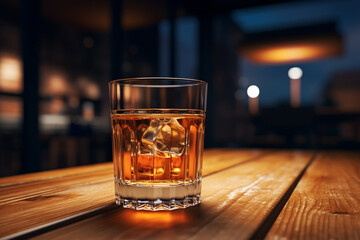 Whiskey, scotch, cognac, brandy, booze ice cube coctail liquor rum drinking high alcohol irish nightclub spirit glass. banner copy space poster background - obrazy, fototapety, plakaty