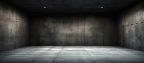 An empty room with concrete walls and floor, illuminated in the darkness. The stark nature of the space creates a sense of emptiness.
