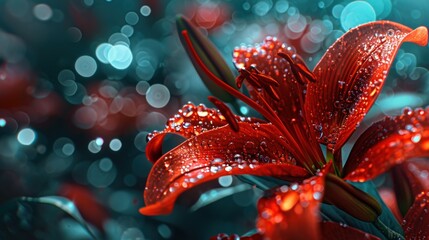 a red flower with water droplets on it - Powered by Adobe