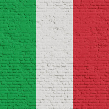 Brick Wall With Flag Of Italy