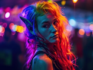 Obraz na płótnie Canvas a woman with colorful hair and elf ears