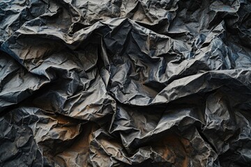 a close up of a crumpled black paper