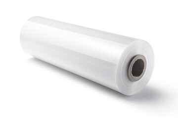 Wrapping plastic film rolls for packaging on white background.