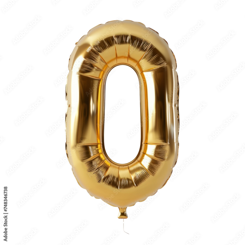 Fototapete set of numbers from gold color balloons. gold-colored balloons form zeros isolated in a transparent 