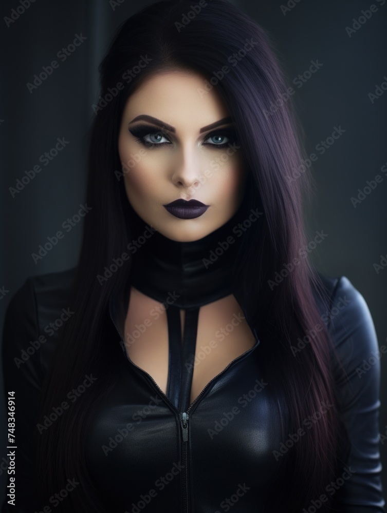 Canvas Prints a woman with long hair wearing black makeup