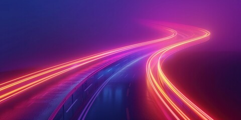 Fototapeta na wymiar Neon Highway: Vibrant Night Road