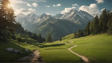Fototapeten Photo beautiful mountain landscape with green grass and trees © Zulfi_Art