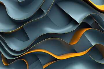Abstract 3D background in the form of matte stripes and waves, texture 3D background of yellow and khaki waves - obrazy, fototapety, plakaty