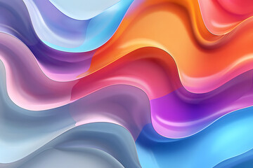 Abstract 3D background in the form of matte stripes and waves of delicate colors, texture 3D background of blue orange purple and pink waves - obrazy, fototapety, plakaty