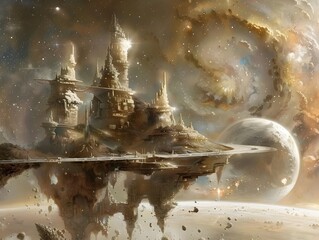 Baroque Maritime Style Spaceship and Fantasy Castle Spacescape