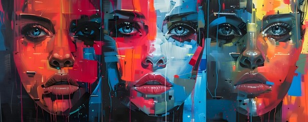 Colorful Faces in Cyberpunk Style Artwork