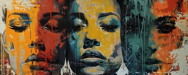 Cyberpunk Style Paintings of Female Faces with Multi Colored Hues