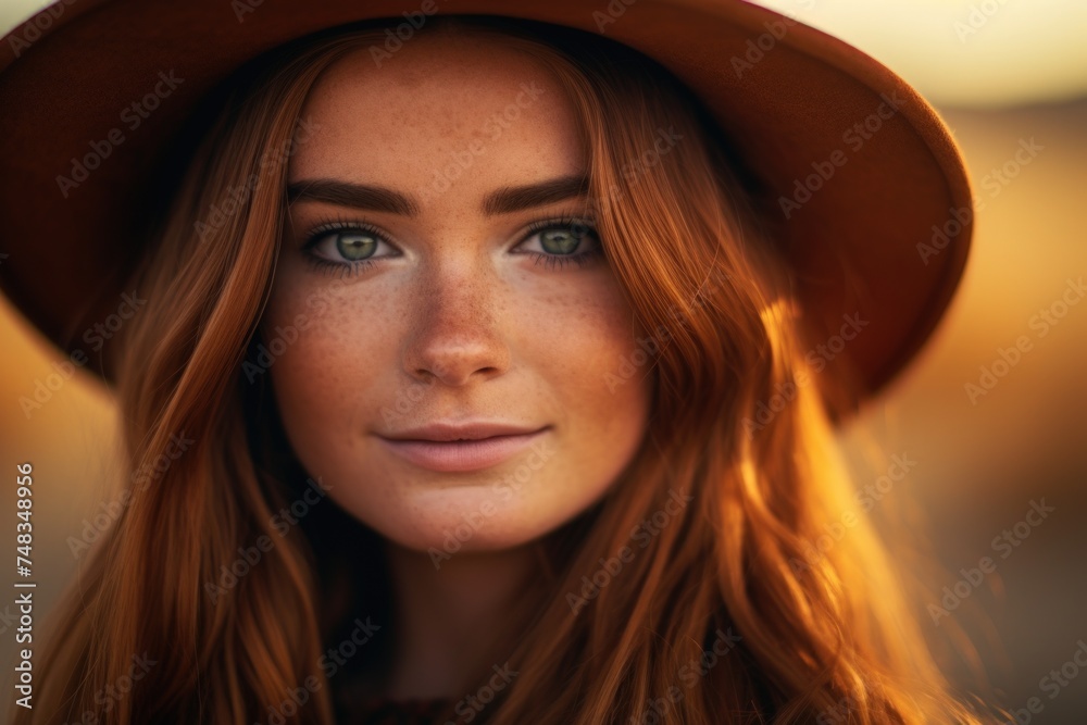 Sticker a woman with red hair and a hat