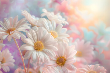 Fototapeta premium illustration of a background of daisies next to each other, an image in pink shades, a delicate spring background