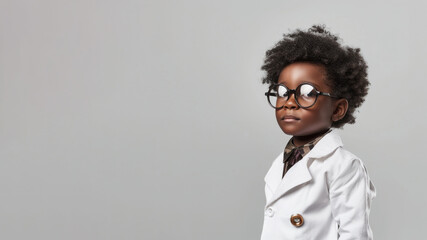 afro american black boy dressed up as a Scientist isolated on white background 