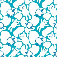 Fototapeta premium Christmas animals seamless polar white bears and ice pattern for wrapping paper and kids print and new year accessories