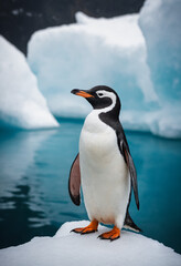 Obraz premium An emperor penguin on an iceberg in Antarctica