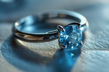 a blue gem on a silver ring