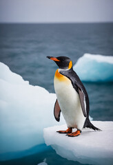 Fototapeta premium An emperor penguin on an iceberg in Antarctica